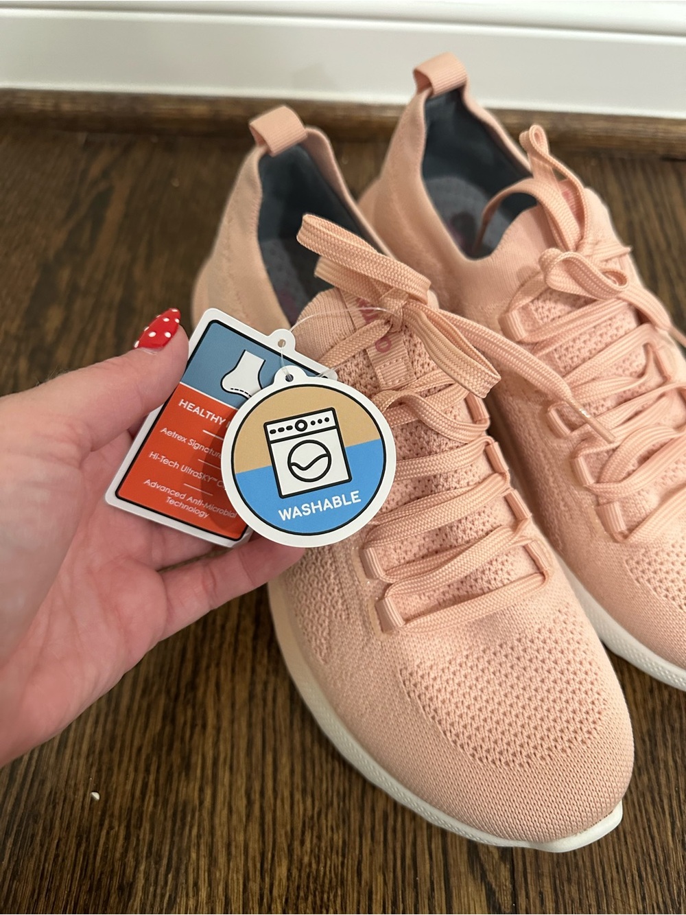 Aetrex Women's Knit Lace-Up Sneakers - Peach Pink - Picture 3 of 6